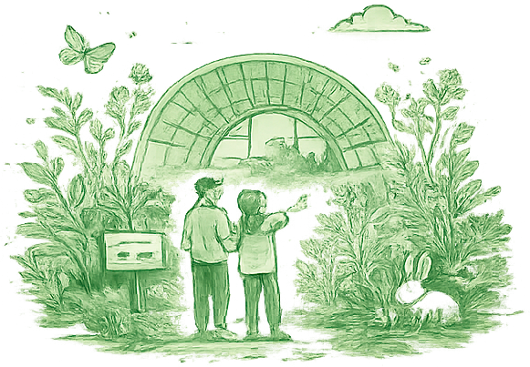 Ilustración de visitas en la huerta